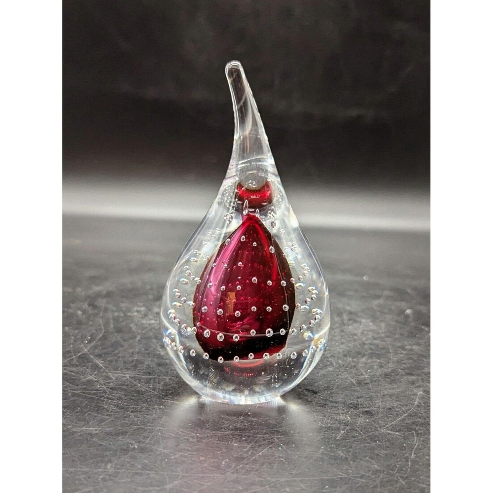 Adam Jablonski Signed Lead Crystal Art Glass Paperweight 5 1/8" Pink Bubbles